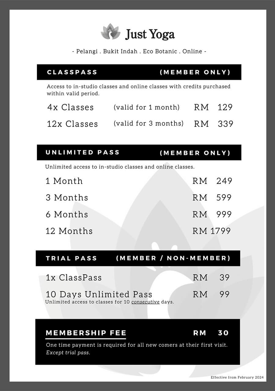 JustYoga Rates